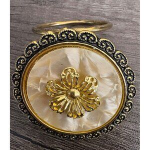 Vintage West Germany Gold Tone Filigree/Mother of Pearl Scarf Clip